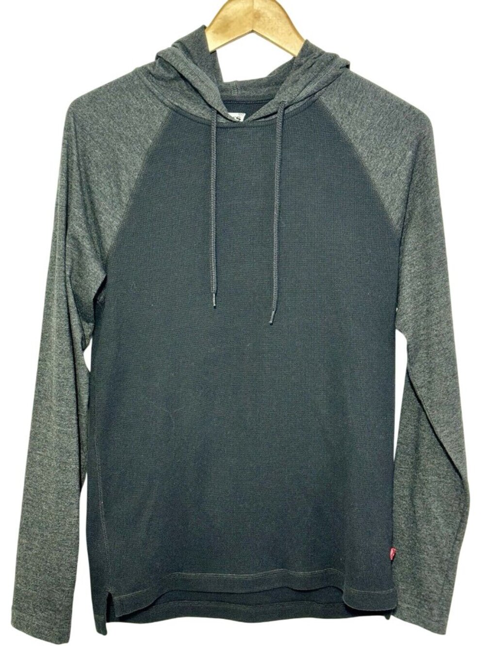 Levis Mens Gray & Black Long Sleeve Hooded Waffle Knit Pullover Shirt S